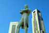 Statue of Sir Stamford Raffles ignores the UOB and OUB Bank buildings