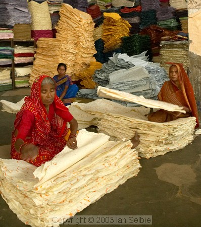 Women sorting freshly made paper, Jaipur