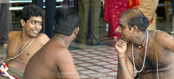 Prists chatting during celebration of the Depavali Festival at Sri Senpaga Vinayagar Temple, Ceylon Road, Singapore
