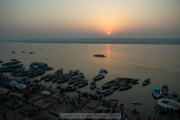 The Ganges river, Varanasi - sunrise at the Bathing Ghat