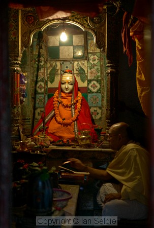 In the narrow streets of Old Varanasi there are many small shrines and worshippers
