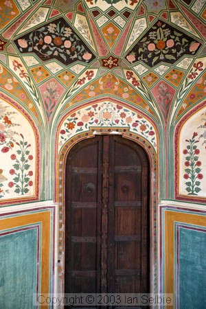 Door and colourful ceiling, Amber Palace, Jaipur